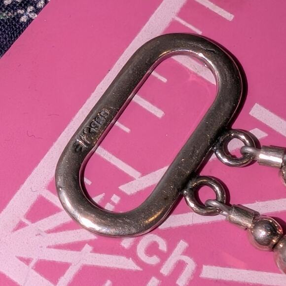 Signed Abalone Shell Chunks AB Crystal Sterling Beaded Toggle Clasp Bracelet - Picture 12 of 15